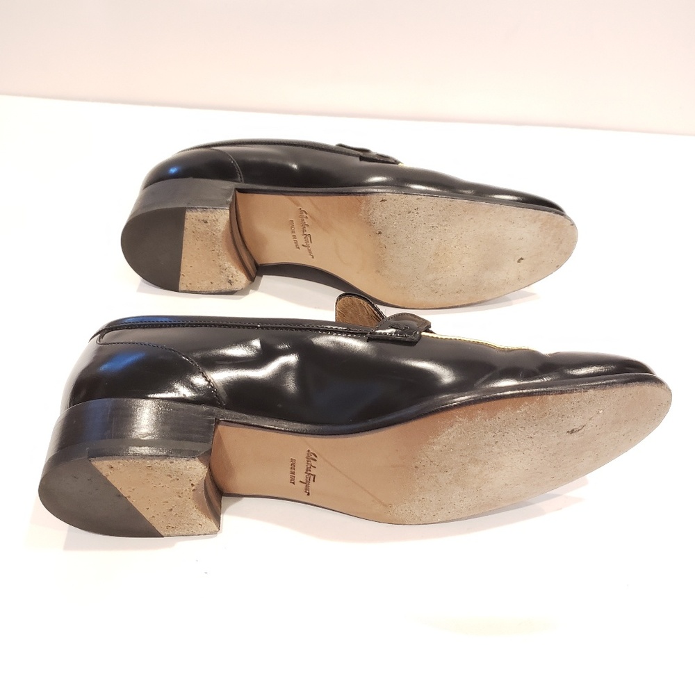 Ferragamo women's loafers flats black patent leather black gold size 8 c wide - Picture 6 of 7
